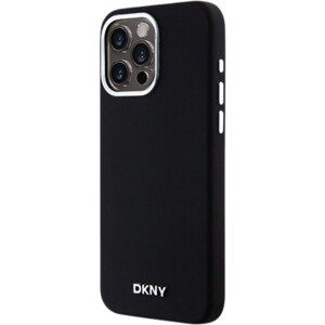 DKNY Liquid Silicone Silver Metal Logo MagSafe Apple iPhone 15 Pro Max DKHMP15XSMCHLK Black