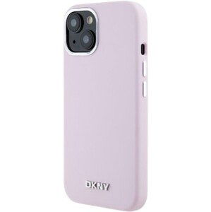 DKNY Liquid Silicone Silver Metal Logo MagSafe Apple iPhone 15 DKHMP15SSMCHLP Pink