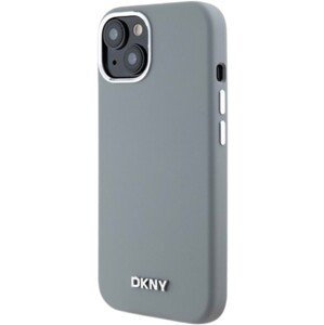 DKNY Liquid Silicone Silver Metal Logo MagSafe Apple iPhone 15 DKHMP15SSMCHLG Grey