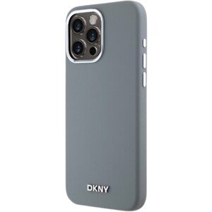 DKNY Liquid Silicone Silver Metal Logo MagSafe Apple iPhone 15 Pro Max DKHMP15XSMCHLG Grey