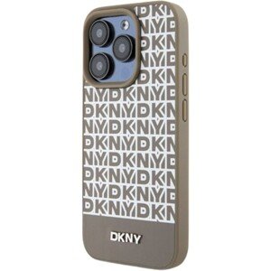 DKNY PU Leather Repeat Pattern Bottom Stripe MagSafe Apple iPhone 15 Pro Max DKHMP15XPSOSPW Brown