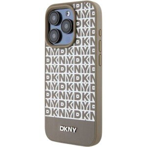 DKNY PU Leather Repeat Pattern Bottom Stripe MagSafe Apple iPhone 13 Pro DKHMP13LPSOSPW Brown