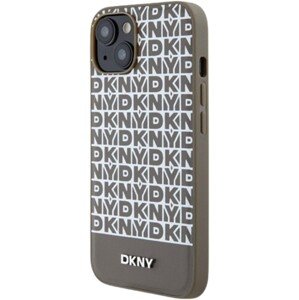 DKNY PU Leather Repeat Pattern Bottom Stripe MagSafe Apple iPhone 13 DKHMP13MPSOSPW Brown