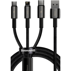 Baseus Tungsten 3v1 CAMLTWJ-01, USB-A na USB-C/Lightning/MicroUSB, 1.5m, čierny