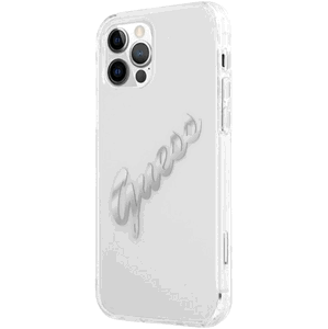 Plastové puzdro Guess na Apple iPhone 11 GUHCN61RSAVSRG PU Vintage Script Silver Logo transparentné