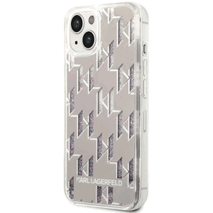 Plastové puzdro Karl Lagerfeld na Apple iPhone 14 Plus KLHCP14MLMNMS Liquid Glitter Monogram strieborné