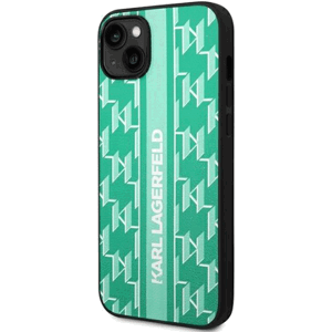 Plastové puzdro Karl Lagerfeld na Apple iPhone 14 Plus KLHCP14MPGKLSKN Monogram Stripe zelené