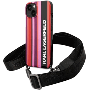 Plastové puzdro Karl Lagerfeld na Apple iPhone 14 KLHCP14SSTSTP Color Stripes Strap ružové