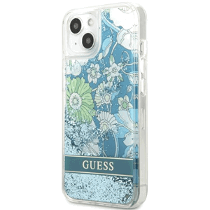 Plastové puzdro Guess na Apple iPhone 13 GUHCP13MLFLSN Flower Liquid Glitter zelené