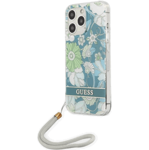 Plastové puzdro Guess na Apple iPhone 13 Pro Max GUHCP13XHFLSN Flower Strap zelené