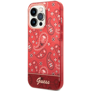 Silikónové puzdro Guess na Apple iPhone 14 Pro Max GUHCP14XHGBNHR Bandana Paisley červené