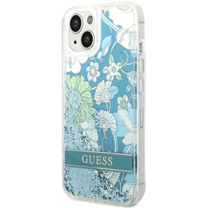 Plastové puzdro Guess na Apple iPhone 14 Plus GUHCP14MLFLSN Flower Liquid Glitter zelené