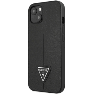 Plastové puzdro Guess na Apple iPhone 13 Mini GUHCP13SPSATLK HC Saffiano PU Triangle čierne