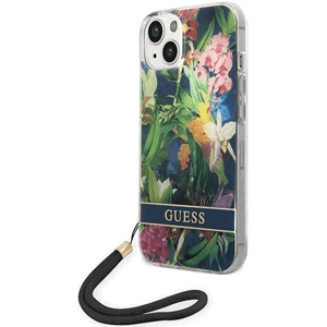 Plastové puzdro Guess na Apple iPhone 14 Plus GUOHCP14MHFLSB Flower Cord modré