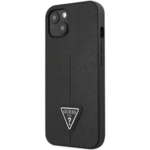 Plastové puzdro Guess na Apple iPhone 14 GUHCP14SPSATLK HC Saffiano PU Triangle čierne