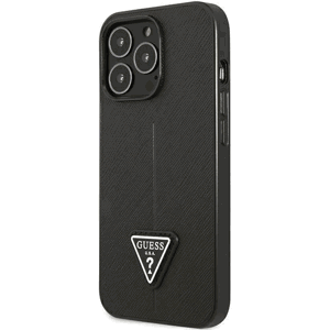 Plastové puzdro Guess na Apple iPhone 14 Pro Max GUHCP14XPSATLK HC PU Saffiano Triangle čierne