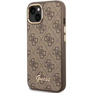 Plastové puzdro Guess na Apple iPhone 14 Plus GUHCP14MHG4SHW PU Metal Outline Script hnedé