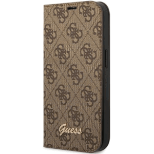 Diárové puzdro Guess na Apple iPhone 14 Pro GUBKP14LHG4SHW 4G PU Script Metal hnedé