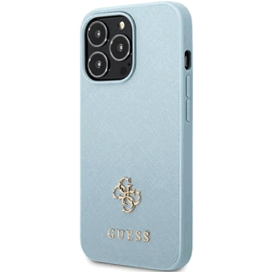 Plastové puzdro Guess na Apple iPhone 13 Pro GUHCP13LPS4MB Saffiano 4G Small Metal Logo modré