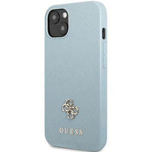 Plastové puzdro Guess na Apple iPhone 13 Mini GUHCP13SPS4MB Saffiano 4G Small Metal Logo modré