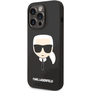 Silikónové puzdro Karl Lagerfeld na Apple iPhone 14 Pro KLHMP14LSLKHBK Liquid Silicone Karl Head MagSafe čierne
