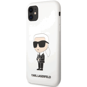 Silikónové puzdro Karl Lagerfeld na Apple iPhone 11 KLHCN61SNIKBCH Liquid Silicone Ikonik NFT biele