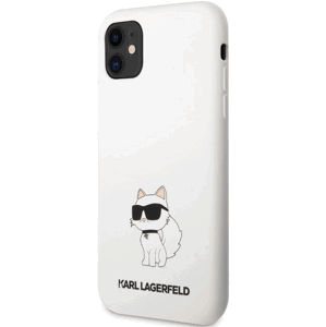 Silikónové puzdro Karl Lagerfeld na Apple iPhone 11 KLHCN61SNCHBCH Liquid Silicone Choupette NFT biele