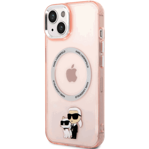 Plastové puzdro Karl Lagerfeld na Apple iPhone 14 KLHMP14SHNKCIT IML Karl and Choupette NFT MagSafe ružové
