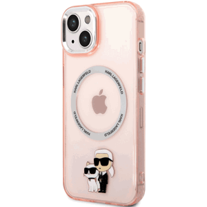 Plastové puzdro Karl Lagerfeld na Apple iPhone 14 Plus KLHMP14MHNKCIP IML Karl and Choupette NFT MagSafe ružové