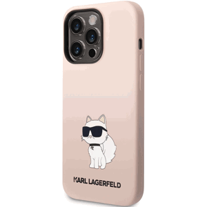 Silikónové puzdro Karl Lagerfeld na Apple iPhone 13 Pro KLHCP13LSNCHBCP Liquid Silicone Choupette NFT ružové