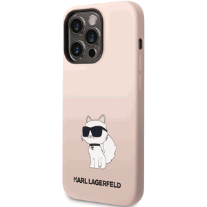 Silikónové puzdro Karl Lagerfeld na Apple iPhone 13 Pro Max KLHCP13XSNCHBCP Liquid Silicone Choupette NFT ružové