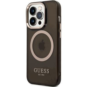 Plastové puzdro Guess na Apple iPhone 14 Pro GUHMP14LHTCMK Translucent MagSafe čierne