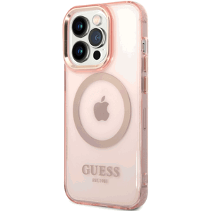 Plastové puzdro Guess na Apple iPhone 14 Pro GUHMP14LHTCMP Translucent MagSafe ružové