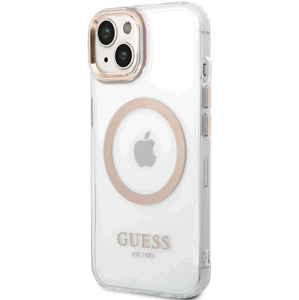 Plastové puzdro Guess na Apple iPhone 14 GUHMP14SHTRMD Transparent MagSafe zlaté