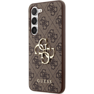 Plastové puzdro Guess na Samsung Galaxy S23+ 5G S916 GUHCS23M4GMGBR PU 4G Metal Logo hnedé