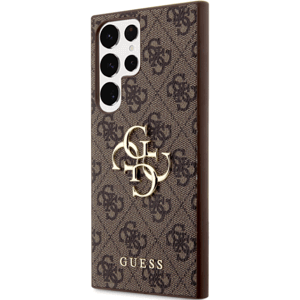 Plastové puzdro Guess na Samsung Galaxy S23 Ultra 5G S918 GUHCS23L4GMGBR PU 4G Metal Logo hnedé