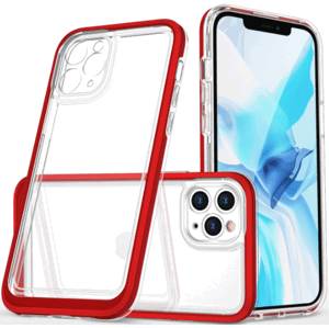 Odolné puzdro na Apple iPhone 11 Pro Hybrid Armor 3v1 transparentno-červené