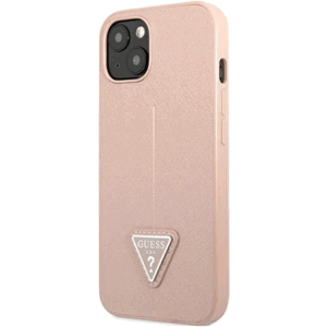 Plastové puzdro Guess na Apple iPhone 14 GUHCP14SPSATLP HC Saffiano PU Triangle ružové