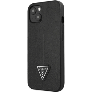 Plastové puzdro Guess na Apple iPhone 14 Pro GUHCP14LPSATLK HC Saffiano PU Triangle čierne