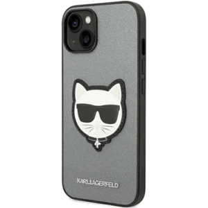 Plastové puzdro Karl Lagerfeld na Apple iPhone 14 Pro KLHCP14LSAPCHG PU Saffiano Choupette Head Patch strieborné