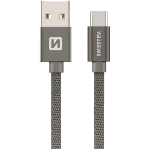 Kábel Swissten Opletený USB-USB-C 20cm šedý (vhodný k powerbankám, bulk balenie)