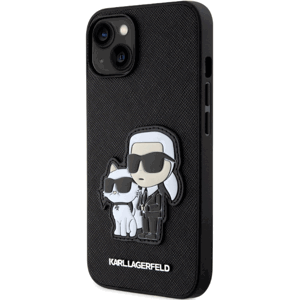 Plastové puzdro Karl Lagerfeld na Apple iPhone 13 KLHCP13MSANKCPK Saffiano Karl and Choupette NFT čierne