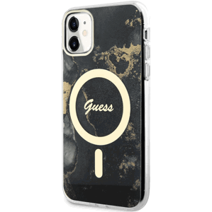 Plastové puzdro Guess na Apple iPhone 11 GUHMN61HTMRSK Marble IML MagSafe čierne