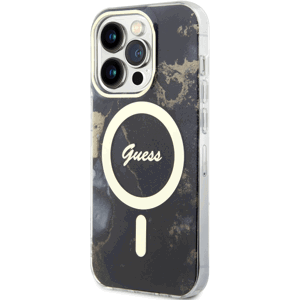 Plastové puzdro Guess na Apple iPhone 13 Pro GUHMP13LHTMRSK Marble IML MagSafe čierne