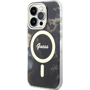 Plastové puzdro Guess na Apple iPhone 13 Pro Max GUHMP13XHTMRSK Marble IML MagSafe čierne