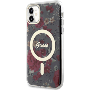 Plastové puzdro Guess na Apple iPhone 11 GUHMN61HCFWSA Flowers IML MagSafe Kaki