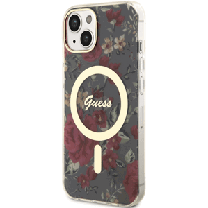 Plastové puzdro Guess na Apple iPhone 13 GUHMP13MHCFWSA Flowers IML MagSafe Kaki