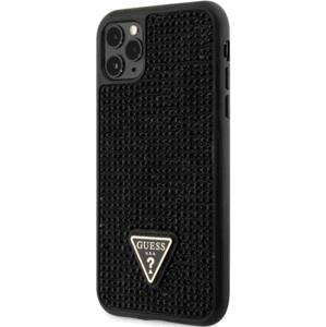 Plastové puzdro Guess na Apple iPhone 11 Pro GUHCN58HDGTPK Rhinestones Triangle Metal Logo čierne