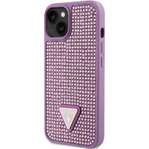 Plastové puzdro Guess na Apple iPhone 14 GUHCP14SHDGTPU Rhinestones Triangle Metal Logo fialové