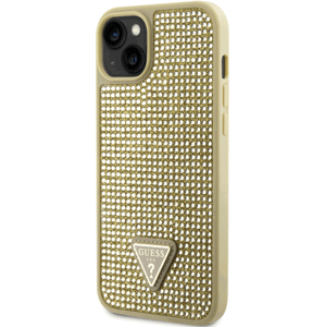 Plastové puzdro Guess na Apple iPhone 14 GUHCP14SHDGTPD Rhinestones Triangle Metal Logo zlaté